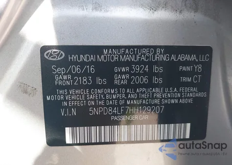 2017 Hyundai Elantra Limited z USA, uszkodzony, nr VIN 5NPD84LF7HH129207